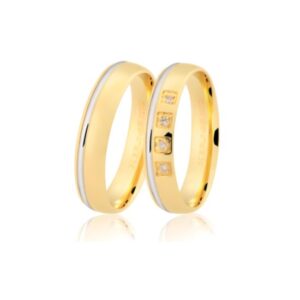 Aliança de Ouro Amarelo com Detalhe em Ouro Branco 3pts de Brilhante